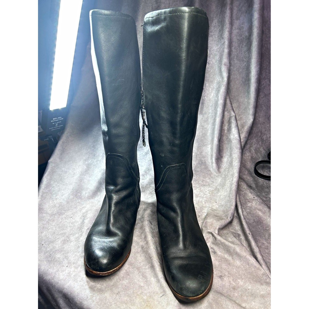 UGG Amberlee 1921 Women's 8 Black Leather Knee High Riding Boots Buckle Zip